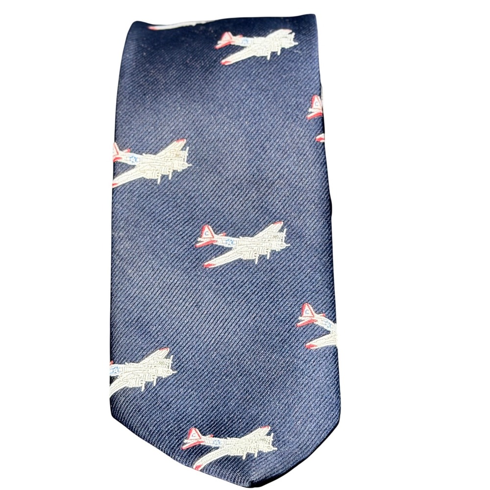 Smithsonian Institution Mens Navy Blue B-17 Bomber Airplane Aviation Silk Tie